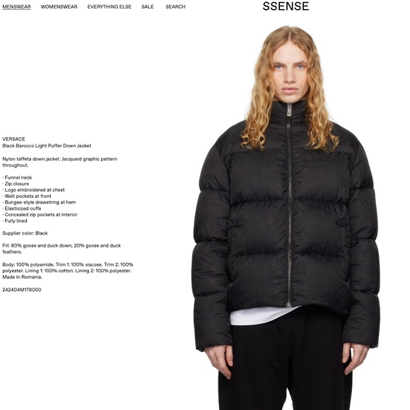 $3275 AUTHENTIC VERSACE sz 50 L, Black Barocco Light Puffer Down Jacket - Picture 8 of 16